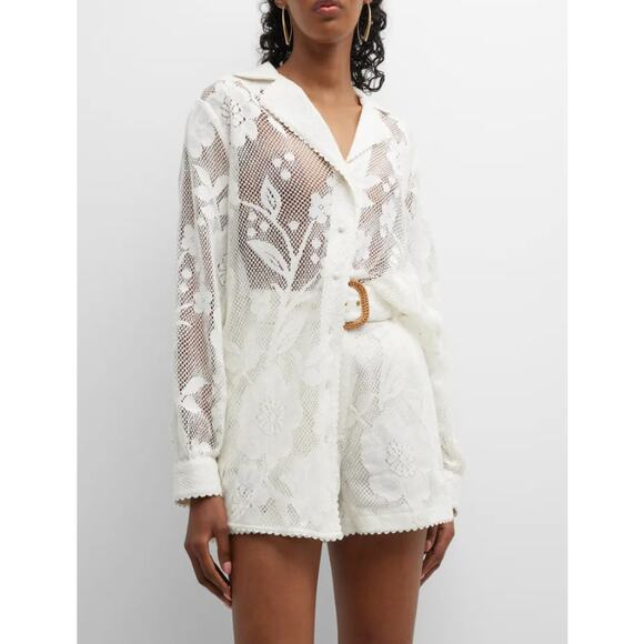 Hemant and Nandita Tops - HEMANT & NANDITA Chemical Lace Button Front Shirt White Floral Women's XS